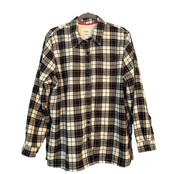 LL Bean Fleece Lined Shacket Shirt Jacket Size Large 100% Cotton Outdoorsy Warm - Picture 1 of 10